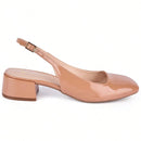 Scarpin Feminino Slingback Bico Quadrado e Salto Bloco Baixo Bege