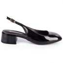 Scarpin Feminino Slingback Bico Quadrado e Salto Bloco Baixo Preto