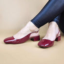 Scarpin Feminino Slingback Bico Quadrado e Salto Bloco Baixo Vinho