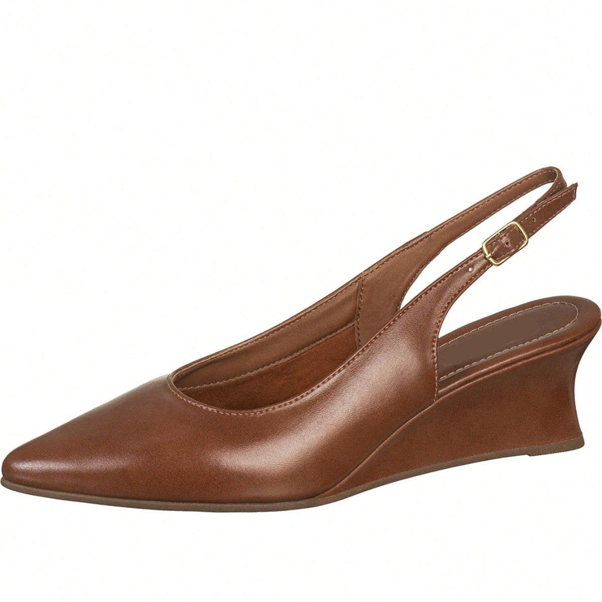 Scarpin Feminino Slingback Salto Baixo Anabela Bico Fino Salto Cunha Elegante Marrom