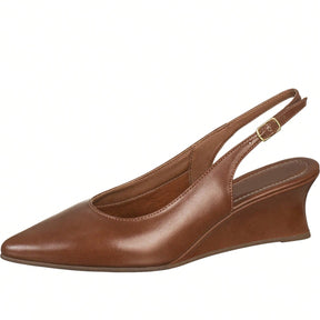 Scarpin Feminino Slingback Salto Baixo Anabela Bico Fino Salto Cunha Elegante Marrom