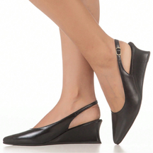Scarpin Feminino Slingback Salto Baixo Anabela Bico Fino Salto Cunha Elegante Preto