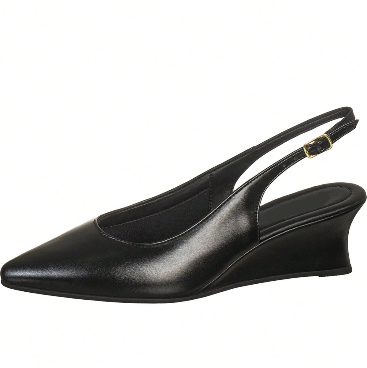 Scarpin Feminino Slingback Salto Baixo Anabela Bico Fino Salto Cunha Elegante Preto