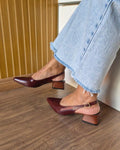 Scarpin Feminino Slingback Salto Bloco Elegante Marsala