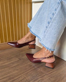 Scarpin Feminino Slingback Salto Bloco Elegante Marsala