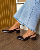 Scarpin Feminino Slingback Salto Bloco Elegante Café
