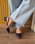 Scarpin Feminino Slingback Salto Bloco Elegante Café