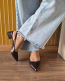 Scarpin Feminino Slingback Salto Bloco Elegante Café