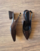 Scarpin Feminino Slingback Salto Bloco Elegante Café