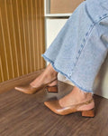 Scarpin Feminino Slingback Salto Bloco Elegante Caramelo