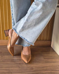 Scarpin Feminino Slingback Salto Bloco Elegante Caramelo