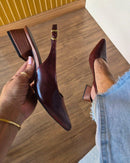 Scarpin Feminino Slingback Salto Bloco Elegante Marsala