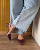 Scarpin Feminino Slingback Salto Bloco Elegante Marsala