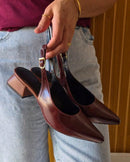 Scarpin Feminino Slingback Salto Bloco Elegante Marsala
