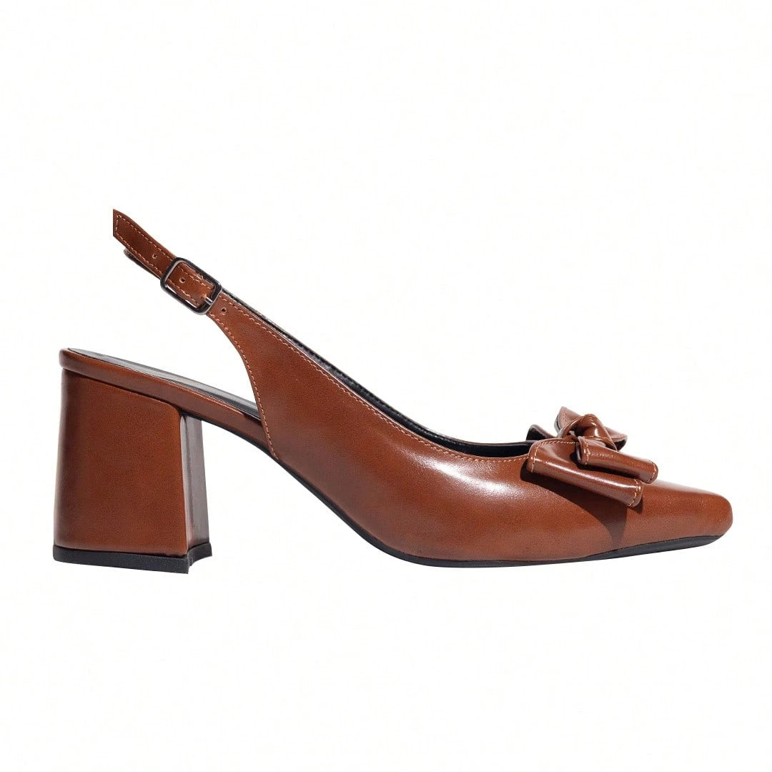 Scarpin Feminino Slingback Salto Bloco Grosso com laço Caramelo
