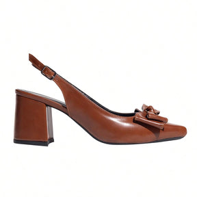 Scarpin Feminino Slingback Salto Bloco Grosso com laço Caramelo
