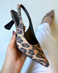 Scarpin Feminino Slingback Salto Fino Baixo Clássico Animal Print
