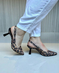 Scarpin Feminino Slingback Salto Fino Baixo Clássico Animal Print