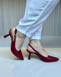 Scarpin Feminino Slingback Salto Fino Baixo Clássico Marsala