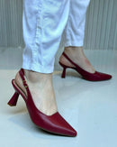 Scarpin Feminino Slingback Salto Fino Baixo Clássico Marsala