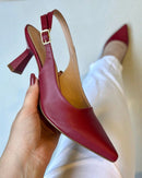 Scarpin Feminino Slingback Salto Fino Baixo Clássico Marsala