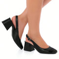 Scarpin Feminino Slingback Salto Grosso Bico Quadrado Bicolor Preto