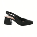Scarpin Feminino Slingback Salto Grosso Bico Quadrado Bicolor Preto