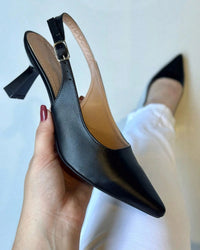 Scarpin Feminino Slingback Salto Taça Fino Baixo Clássico Preto