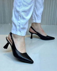 Scarpin Feminino Slingback Salto Taça Fino Baixo Clássico Preto