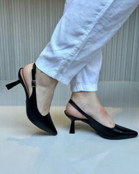 Scarpin Feminino Slingback Salto Taça Fino Baixo Clássico Preto