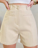 Short Feminino Alfaiataria com Bolso Fake Areia