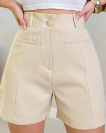 Short Feminino Alfaiataria com Bolso Fake Areia