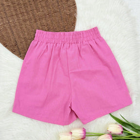 Shorts Feminino de Linho com Bolso e Elástico na Cintura Rosa