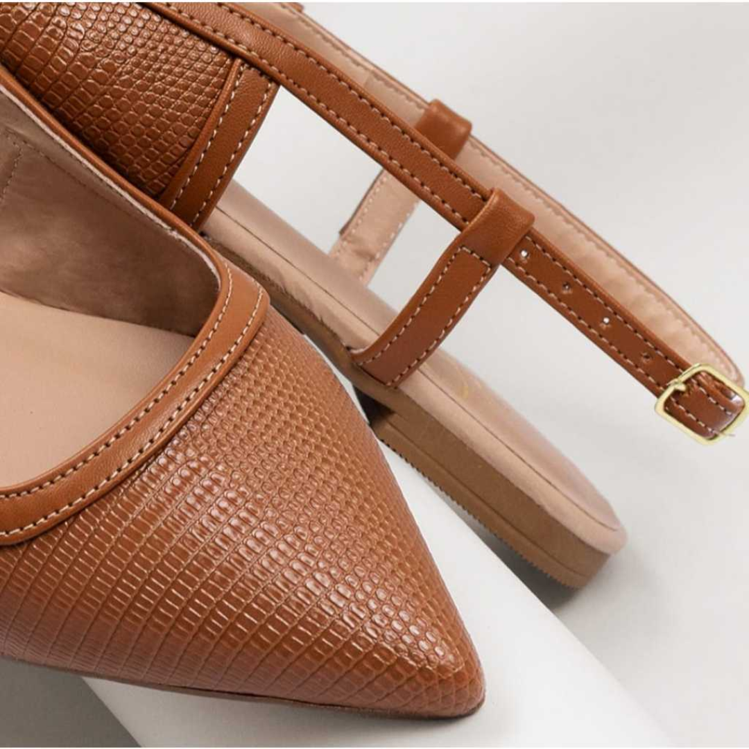 Slingback Feminino Rasteira Bico Fino Confortável Sola Macia Caramelo