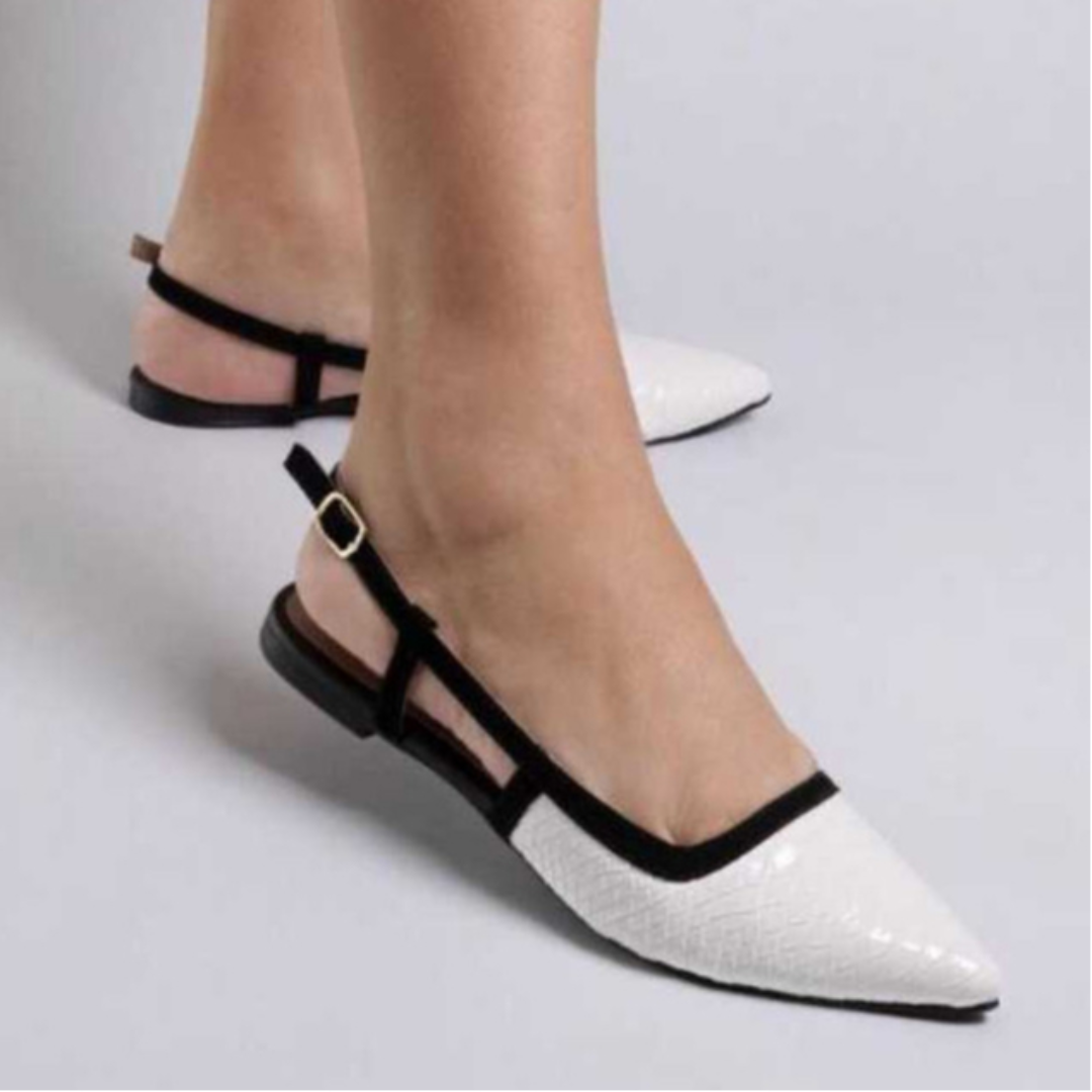 Slingback Feminino Rasteira Bico Fino Confortável Sola Macia Branco