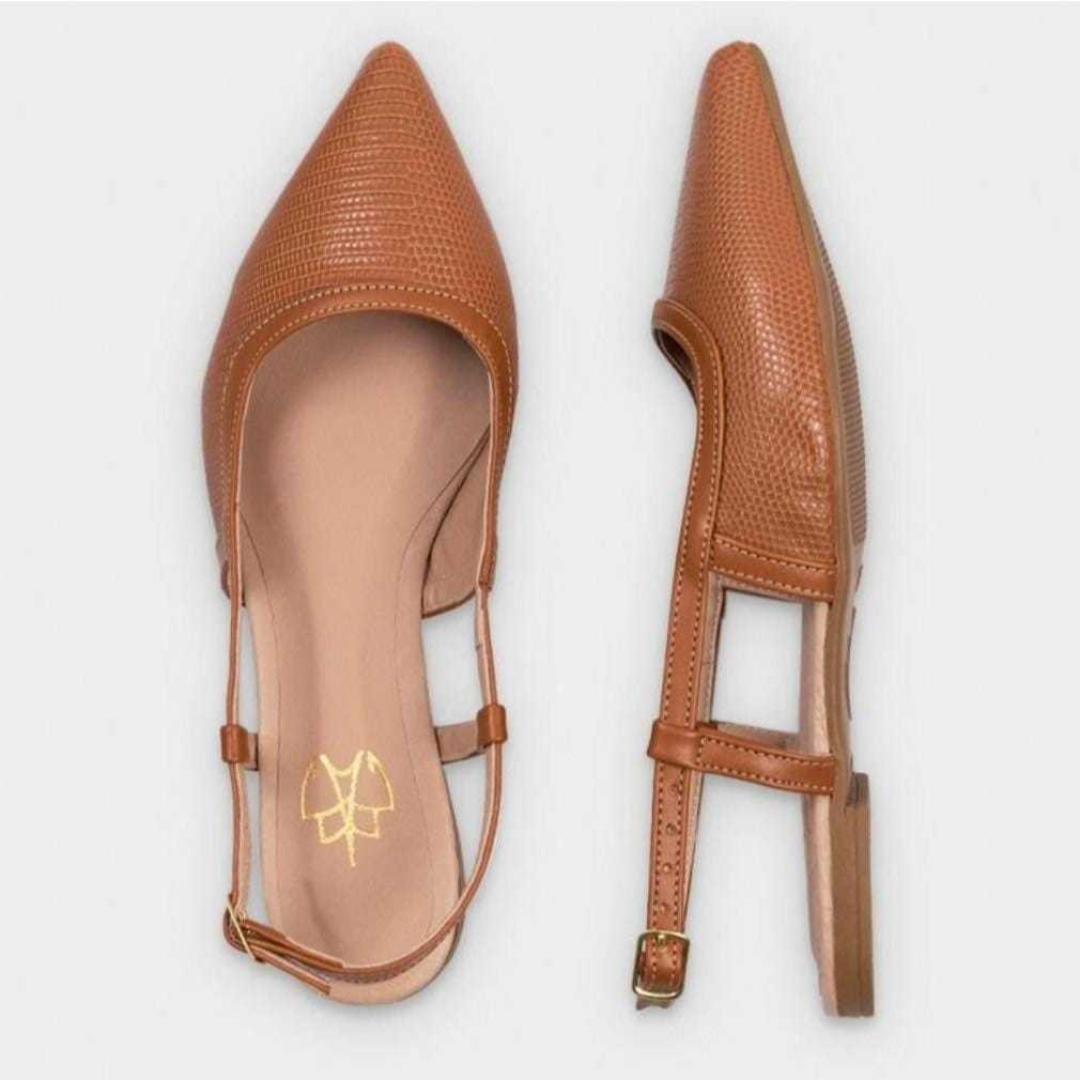 Slingback Feminino Rasteira Bico Fino Confortável Sola Macia Caramelo