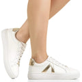 Tênis Feminino Casual Clássico Retrô Branco e Dourado