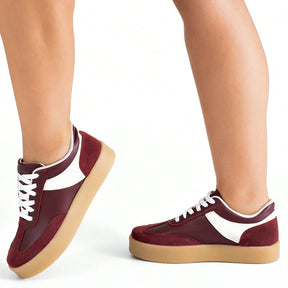 Tênis Feminino Casual Confortável Flatform Camurça Marsala