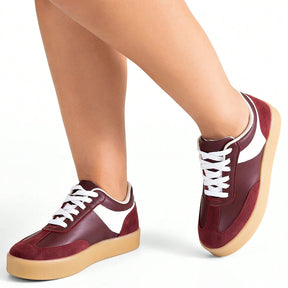 Tênis Feminino Casual Confortável Flatform Camurça Marsala