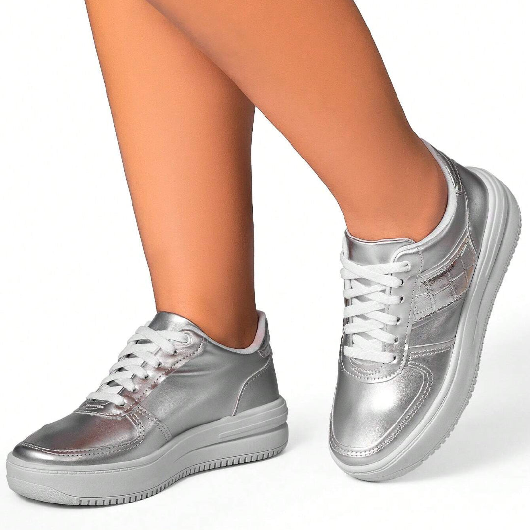 Tênis Feminino Casual Confortável Flatform Luana Prata