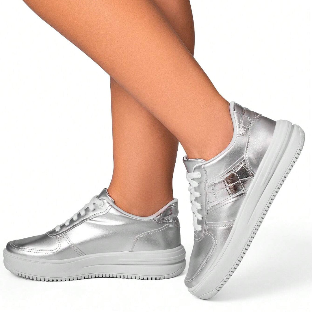 Tênis Feminino Casual Confortável Flatform Luana Prata
