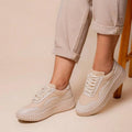 Tênis Feminino Casual Têxtil Confort com Amarração Bege