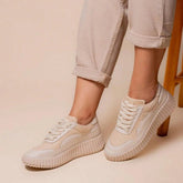 Tênis Feminino Casual Têxtil Confort com Amarração Bege