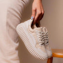 Tênis Feminino Casual Têxtil Confort com Amarração Bege