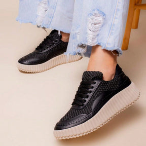 Tênis Feminino Casual Têxtil Confort com Amarração Preto