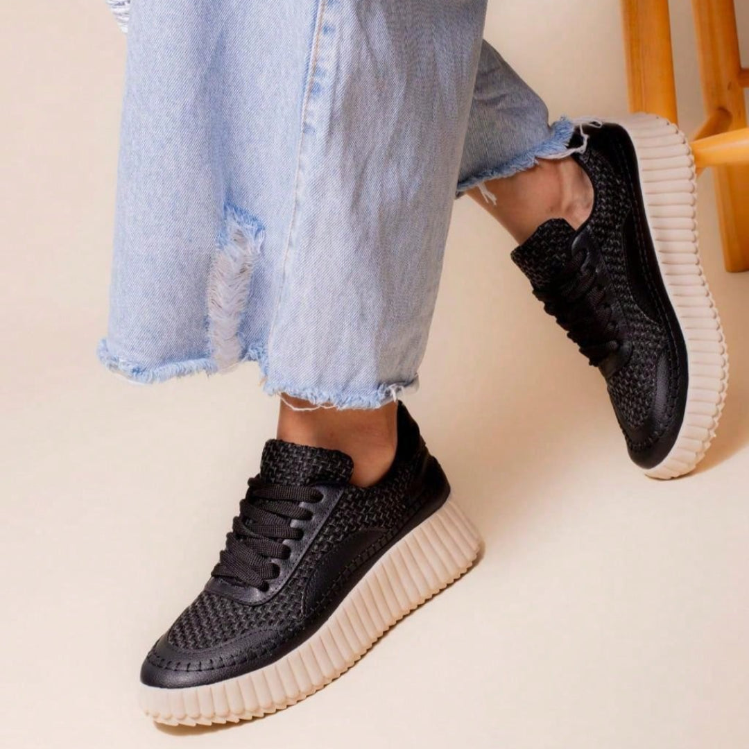 Tênis Feminino Casual Têxtil Confort com Amarração Preto