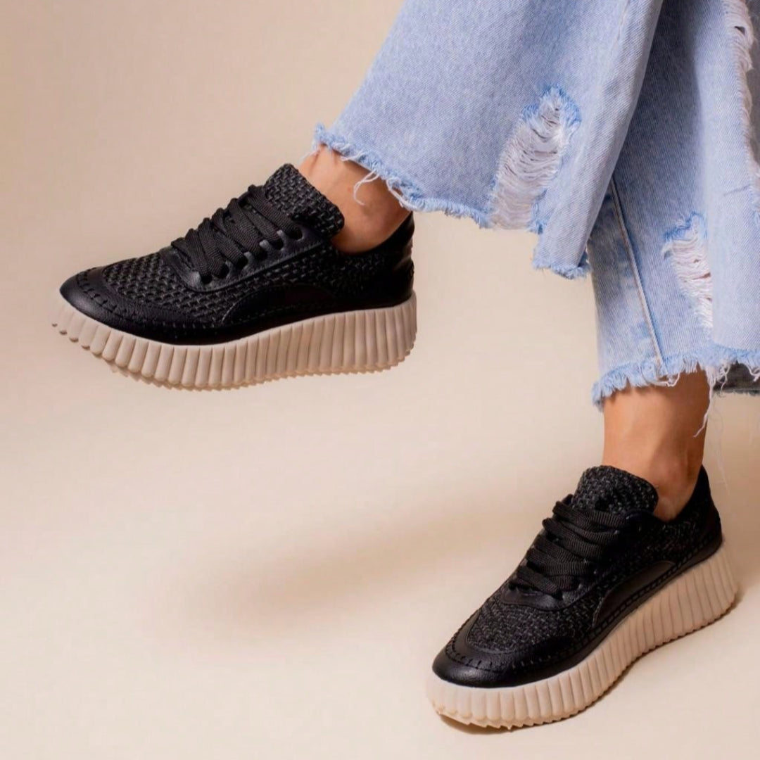 Tênis Feminino Casual Têxtil Confort com Amarração Preto