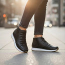 Tênis Feminino Estilo Botinha Calce Fácil Zíper Lateral Preto