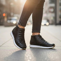 Tênis Feminino Estilo Botinha Calce Fácil Zíper Lateral Preto
