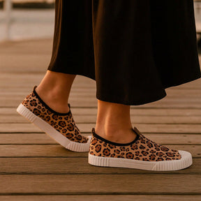 Tênis Feminino Slip On Calce fácil Casual Animal Print